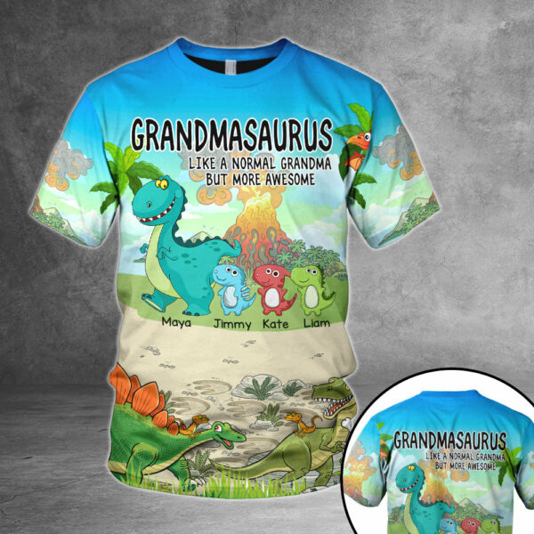 Personalized Grandmasaurus Like A Normal Grandma But More Awesome All Over Print Shirts For Grandma Nickname And Grandkid's Name Can Be Changed - Image 5