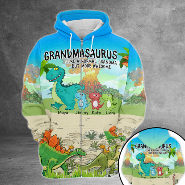 Personalized Grandmasaurus Like A Normal Grandma But More Awesome All Over Print Shirts For Grandma Nickname And Grandkid's Name Can Be Changed - Image 6