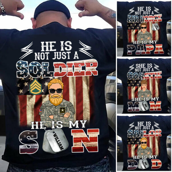 Personalized He Is Not Just A Soldier He Is My Son Shirt Vr2
