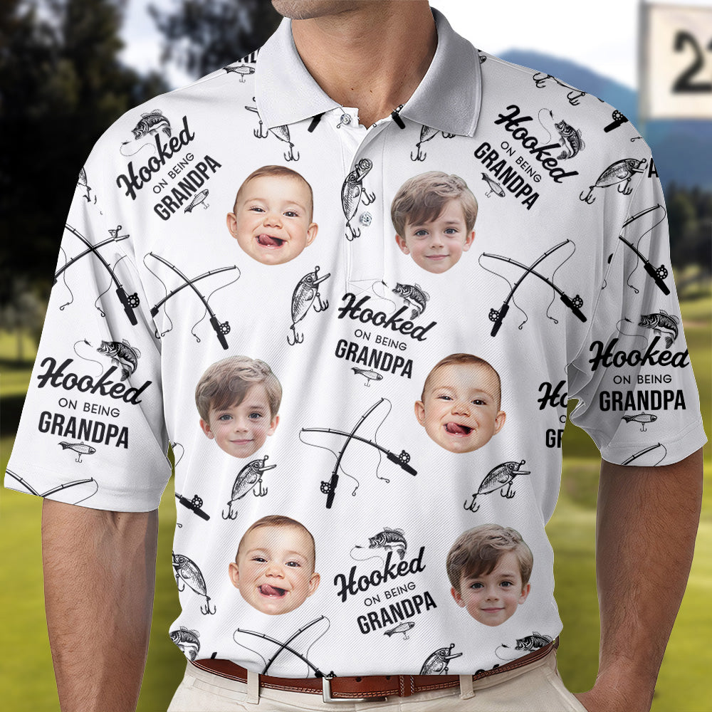 Personalized Hooked On Being Grandpa Polo Shirt