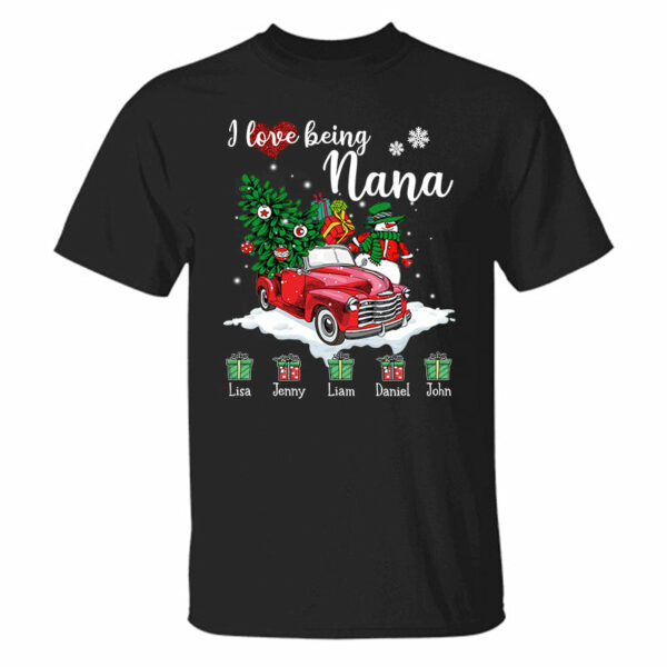 Personalized I Love Being A Nana Christmas Shirt - Custom Nickname & Grandkid's Name - Image 2