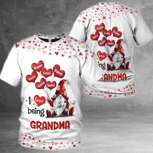 Personalized I Love Being Grandma Gnomes Balloon Hearts 3D Shirt Grandma With Grandkids Name Gnomes 3D All Over Print Shirt Hoodie Zip Hoodie - Image 3