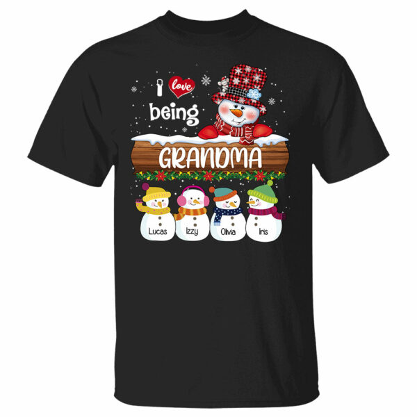 Personalized I Love Being Grandma Snowman Shirt Grandma With Grandkids Name Christmas Shirt - Image 2
