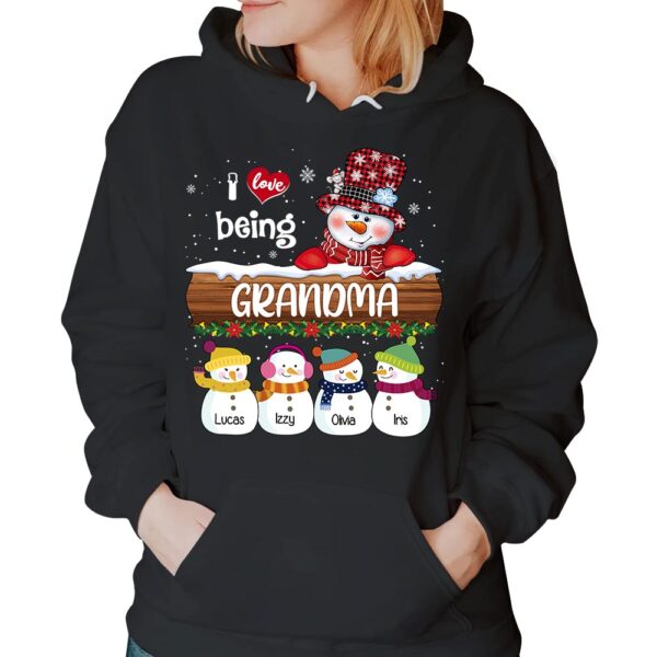 Personalized I Love Being Grandma Snowman Shirt Grandma With Grandkids Name Christmas Shirt - Image 5
