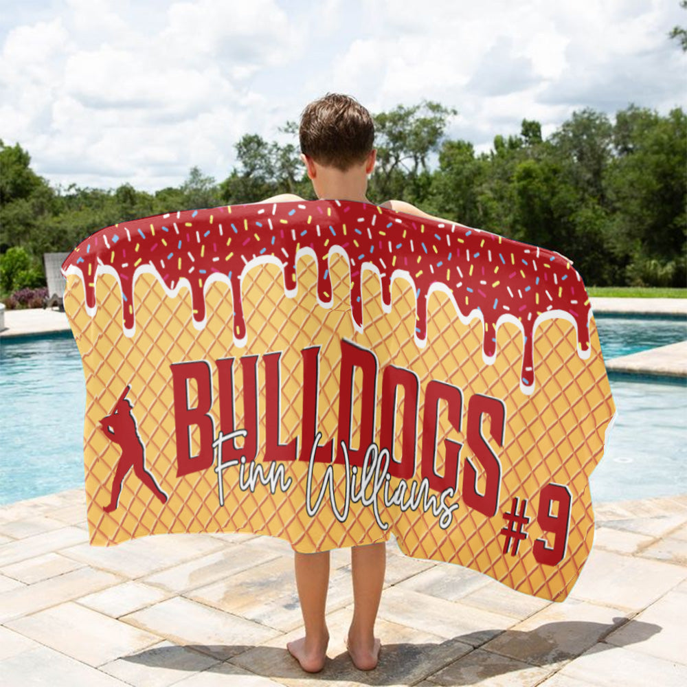Personalized Ice Cream Drip Baseball Beach Towel, Drip Beach Towel, Pool Towel, Team Gift A2110