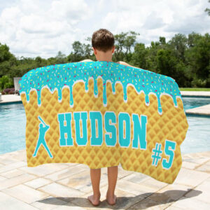 Personalized Ice Cream Drip Baseball Beach Towel For Boys, Drip Beach Towel, Pool Towel, Team Gift, Youth Baseball Gift