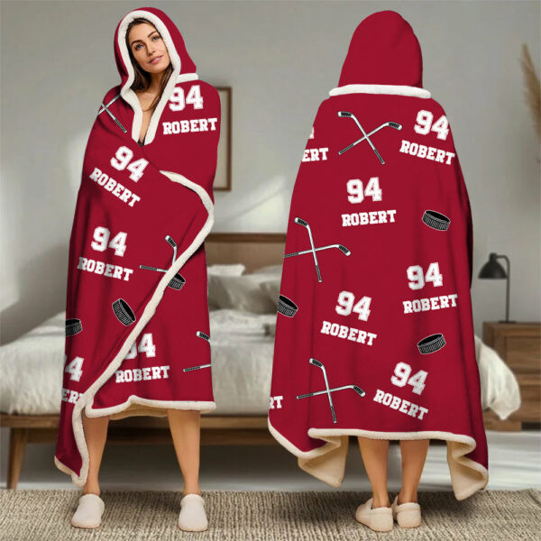 Personalized Ice Hockey Wearable Blanket Hoodie For Sport Lovers, Sport Players - Image 3