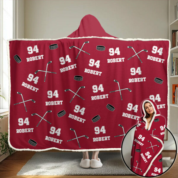Personalized Ice Hockey Wearable Blanket Hoodie For Sport Lovers, Sport Players