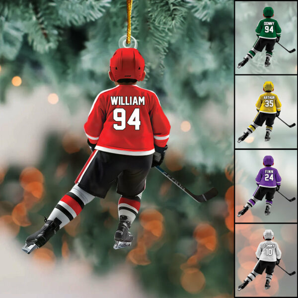 Personalized Kid Hockey Player Ornament - Gifts For Kid Hockey Lovers