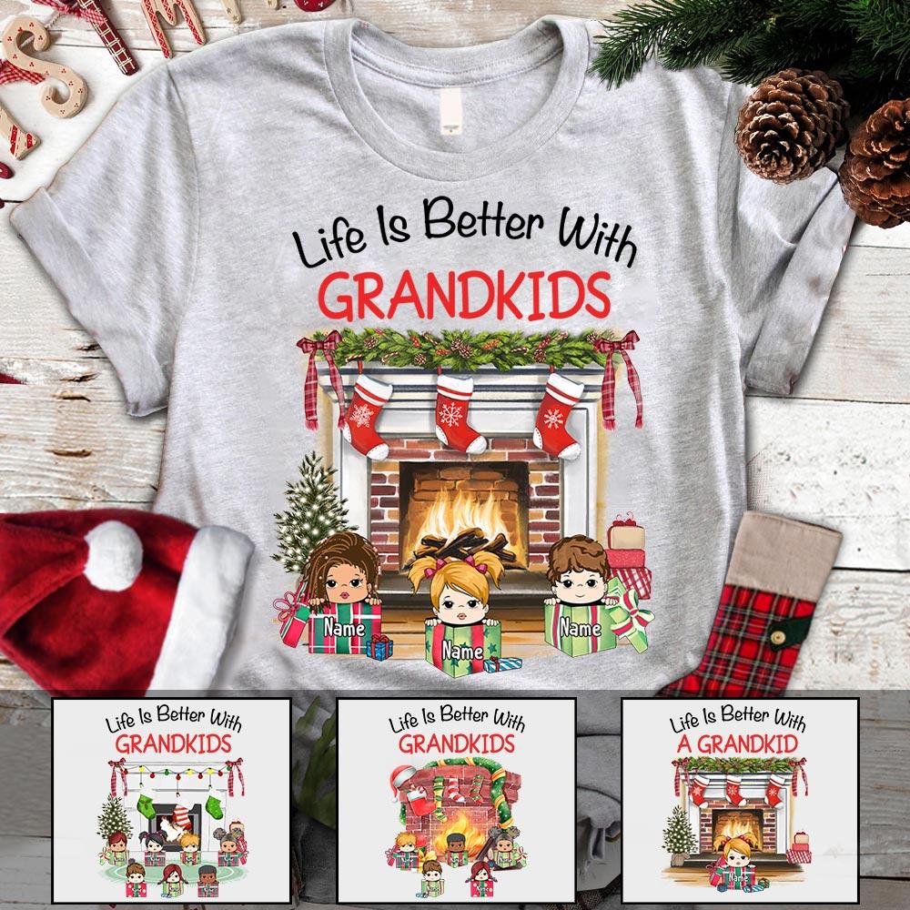 Personalized Life Is Better With Grandkids Christmas Shirt, Funny Grandma Nana Mimi Christmas Shirt, Custom Grandma With Grandkids Name Shirt