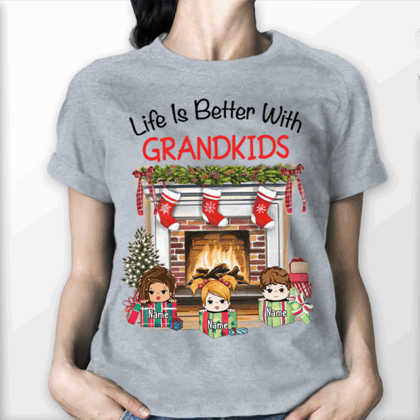 Personalized Life Is Better With Grandkids Christmas Shirt, Funny Grandma Nana Mimi Christmas Shirt, Custom Grandma With Grandkids Name Shirt - Image 2