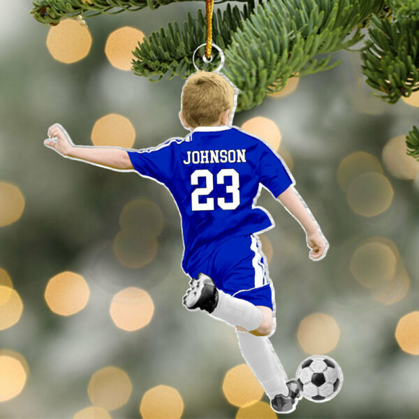 Personalized Little Boy/Kid Soccer Players Acrylic Christmas Ornament - Gift For Soccer Lovers - Image 3