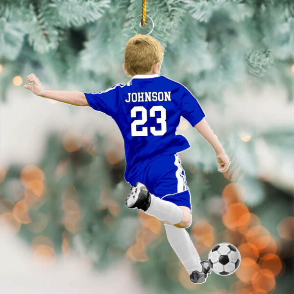 Personalized Little Boy/Kid Soccer Players Acrylic Christmas Ornament - Gift For Soccer Lovers - Image 2