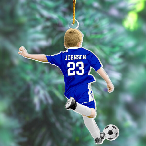 Personalized Little Boy/Kid Soccer Players Acrylic Christmas Ornament - Gift For Soccer Lovers - Image 4