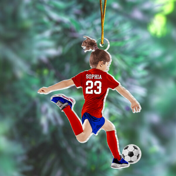 Personalized Little Girl/Kid Soccer Players Acrylic Christmas Ornament - Gift For Soccer Lovers, Best Idea Custom Shape Ornament Christmas - Image 4