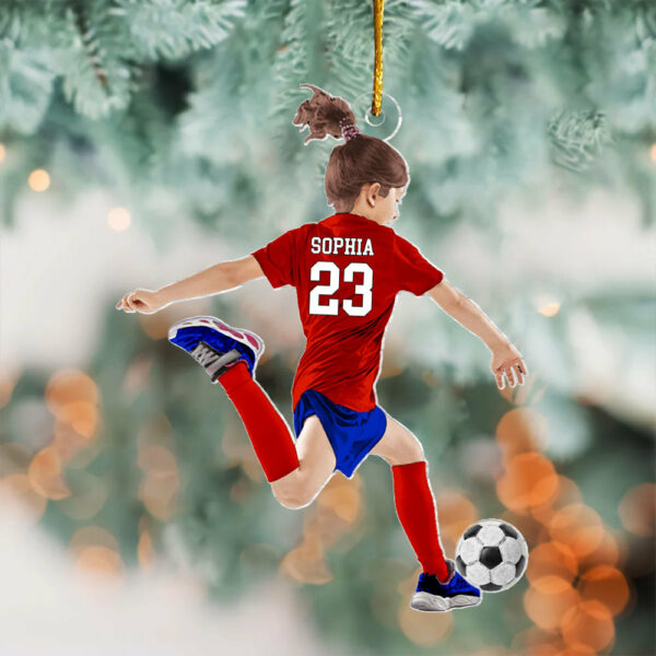 Personalized Little Girl/Kid Soccer Players Acrylic Christmas Ornament - Gift For Soccer Lovers, Best Idea Custom Shape Ornament Christmas - Image 2
