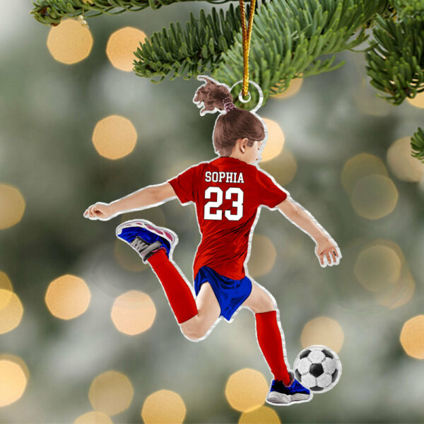 Personalized Little Girl/Kid Soccer Players Acrylic Christmas Ornament - Gift For Soccer Lovers, Best Idea Custom Shape Ornament Christmas - Image 3