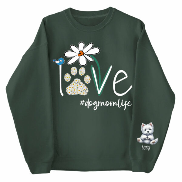 Personalized Love Dog Mom Paw Daisy Flower Shirt - Dogs Giving Heart Hand Sign Cute Art Shirt For Dog Lovers - Image 3