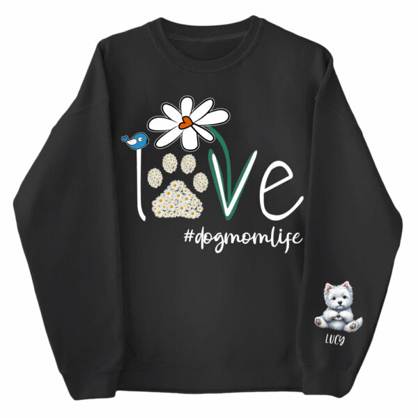 Personalized Love Dog Mom Paw Daisy Flower Shirt - Dogs Giving Heart Hand Sign Cute Art Shirt For Dog Lovers - Image 2