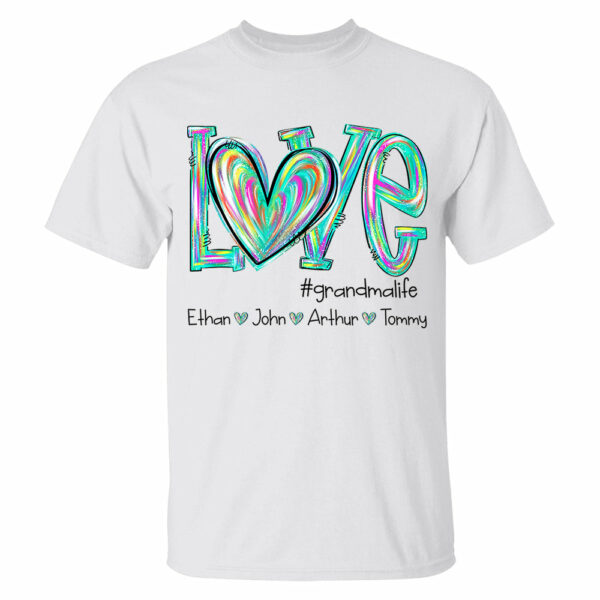Personalized Love Flower Color 4 Heart For Grandma And Kids Shirt For Grandma & Mom - Mother's Day Gift - Birthday Gift For Her - Image 2