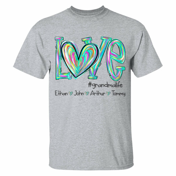 Personalized Love Flower Color 4 Heart For Grandma And Kids Shirt For Grandma & Mom - Mother's Day Gift - Birthday Gift For Her - Image 3