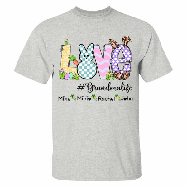 Personalized Love Grandma Life Bunny Easter T-Shirt, Custom Grandma Shirt, Retro Easter Bunny And Carrot Kids - Image 2