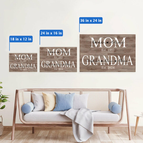 Personalized Mom Est Grandma Est Canvas Prints with Grandkids, Gift for Mom - Image 5