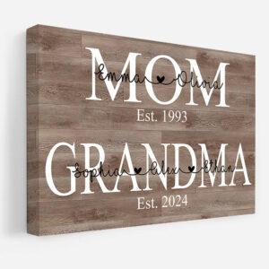 Personalized Mom Est Grandma Est Canvas Prints with Grandkids, Gift for Mom