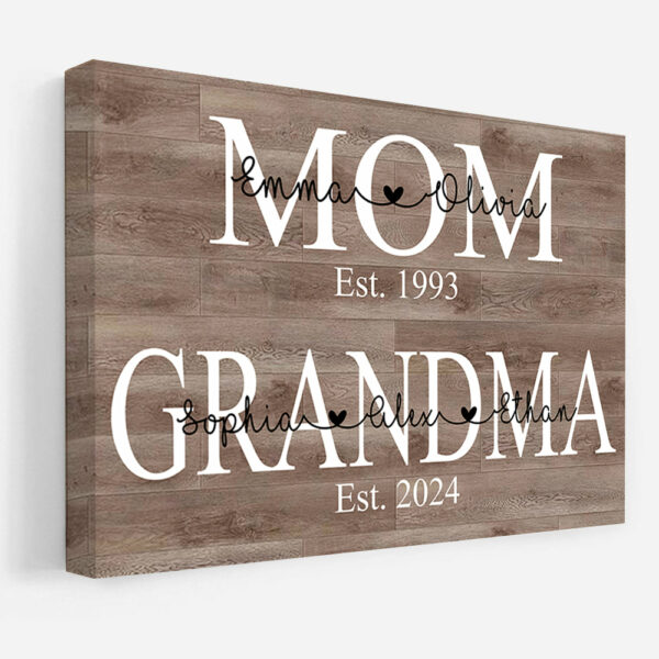 Personalized Mom Est Grandma Est Canvas Prints with Grandkids, Gift for Mom