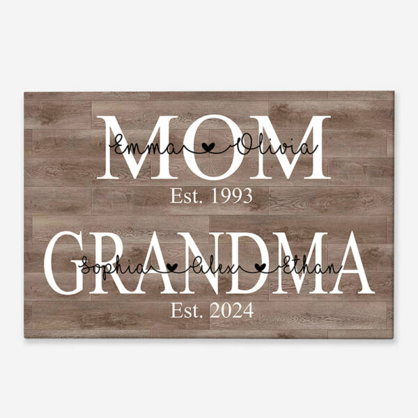 Personalized Mom Est Grandma Est Canvas Prints with Grandkids, Gift for Mom - Image 2