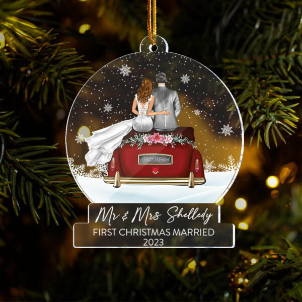 Personalized Mr And Mrs Wedding Christmas Ornament - First Christmas Married Acrylic Ornament For Couple - Image 5
