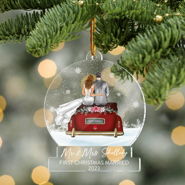 Personalized Mr And Mrs Wedding Christmas Ornament - First Christmas Married Acrylic Ornament For Couple - Image 4