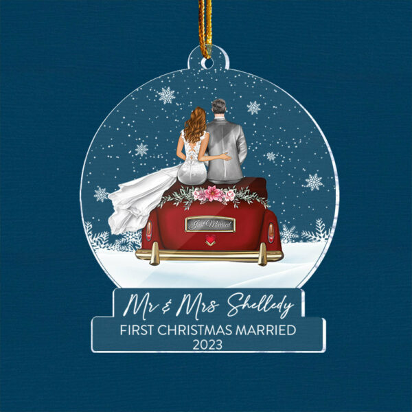 Personalized Mr And Mrs Wedding Christmas Ornament - First Christmas Married Acrylic Ornament For Couple - Image 2