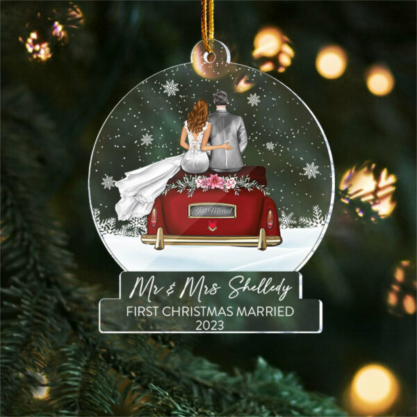Personalized Mr And Mrs Wedding Christmas Ornament - First Christmas Married Acrylic Ornament For Couple - Image 3