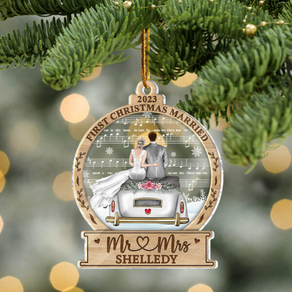 Personalized Mr And Mrs Wedding Christmas Ornament First Christmas Married Mr And Mrs Acrylic Ornament - Image 3