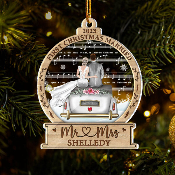 Personalized Mr And Mrs Wedding Christmas Ornament First Christmas Married Mr And Mrs Acrylic Ornament - Image 2
