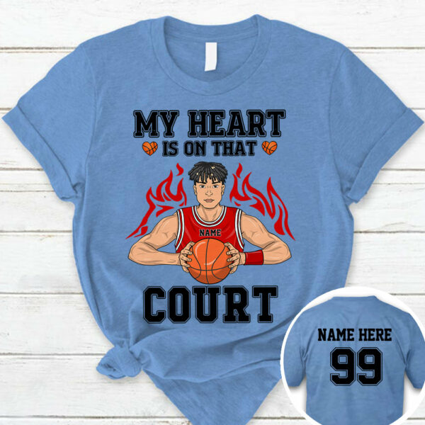 Personalized My Heart Is On That Court Basketball Shirt Custom Name And Number Basketball Shirt - Image 4