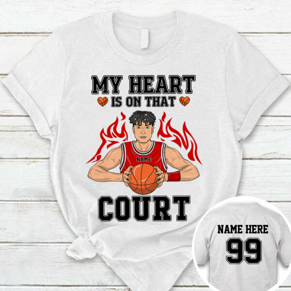 Personalized My Heart Is On That Court Basketball Shirt Custom Name And Number Basketball Shirt - Image 2