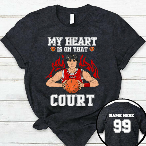 Personalized My Heart Is On That Court Basketball Shirt Custom Name And Number Basketball Shirt - Image 3