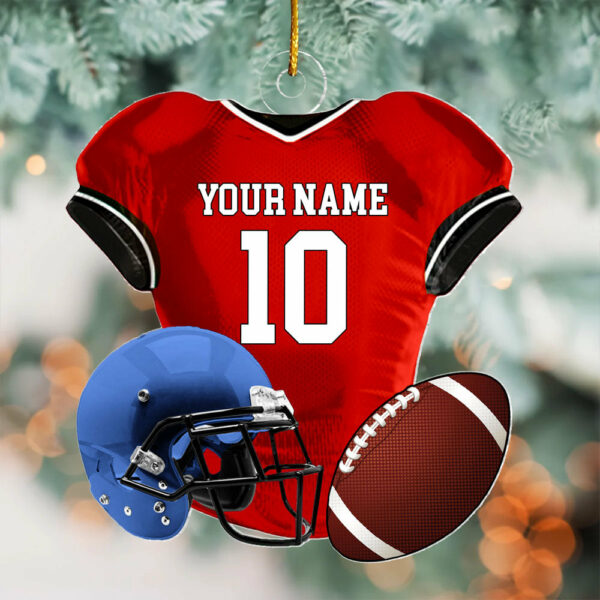Personalized Name American Football Uniform Ornament, Football Helmet And Ball, Custom Name Ornament, Personalized Acrylic Ornament - Image 2