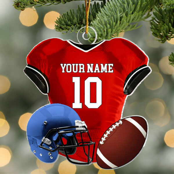 Personalized Name American Football Uniform Ornament, Football Helmet And Ball, Custom Name Ornament, Personalized Acrylic Ornament - Image 3