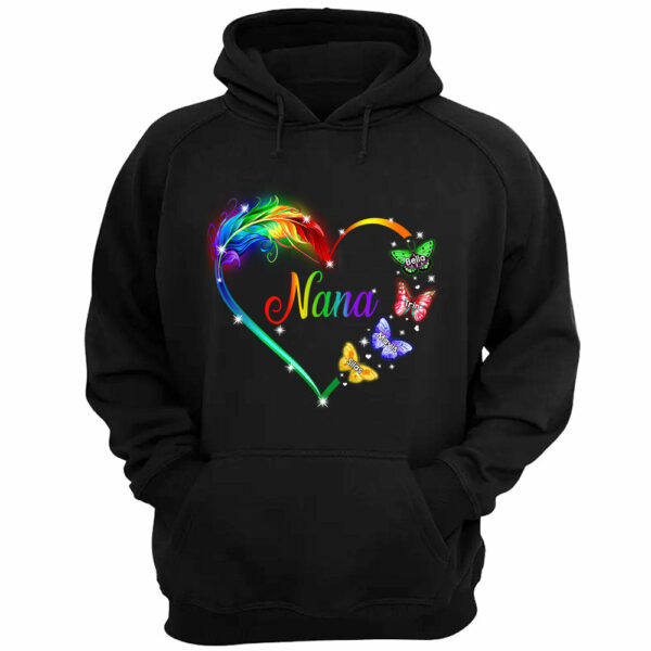 Personalized Nana Butterflies Colorful Heart Custom Shirt Nana With Grandkids Names - Image 4