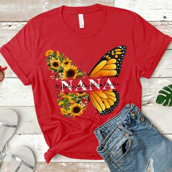 Personalized Nana Butterfly Sunflower Shirt - Custom Nana With Grandkids Names - Image 7