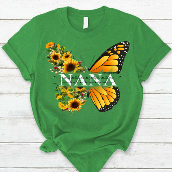 Personalized Nana Butterfly Sunflower Shirt - Custom Nana With Grandkids Names - Image 4