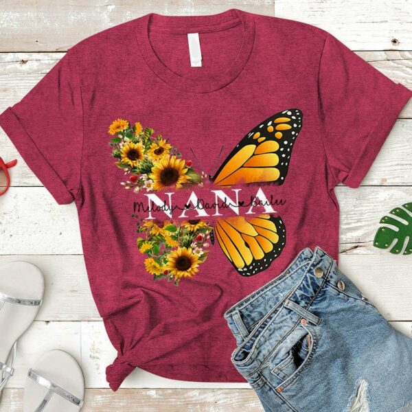 Personalized Nana Butterfly Sunflower Shirt - Custom Nana With Grandkids Names - Image 5