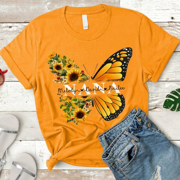 Personalized Nana Butterfly Sunflower Shirt - Custom Nana With Grandkids Names - Image 6