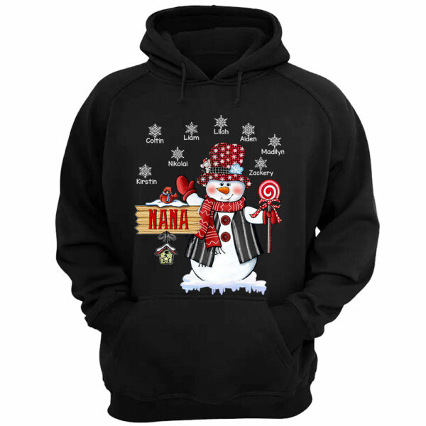 Personalized Nana Snowman With Snowflake Christmas Shirt Funny Nana With Grandkids Name Christmas Shirt - Image 3
