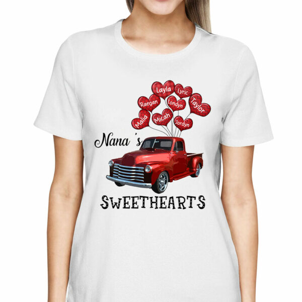 Personalized Nana's Sweethearts Red Car Shirt Nana With Grandkids Name Balloon Heart Shirt - Image 3