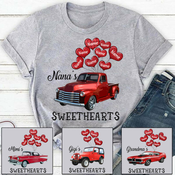 Personalized Nana's Sweethearts Red Car Shirt Nana With Grandkids Name Balloon Heart Shirt