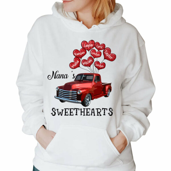 Personalized Nana's Sweethearts Red Car Shirt Nana With Grandkids Name Balloon Heart Shirt - Image 5